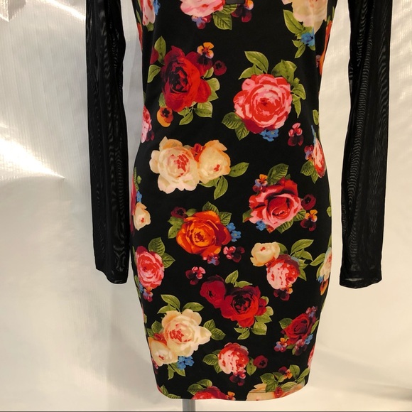 Woman’s Guess Sheer Floral Print Body Con Dress L - Picture 4 of 8